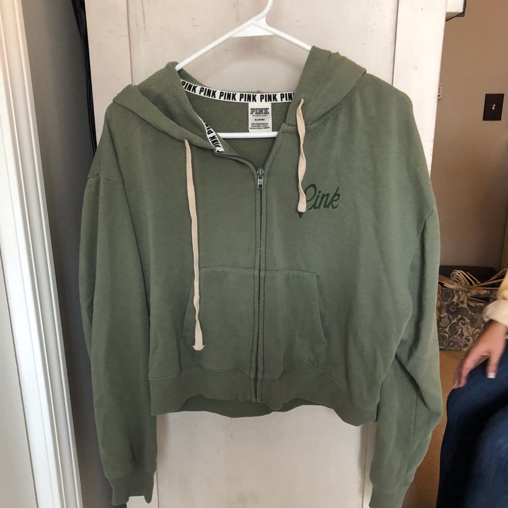 Pink cropped zip up hoodie